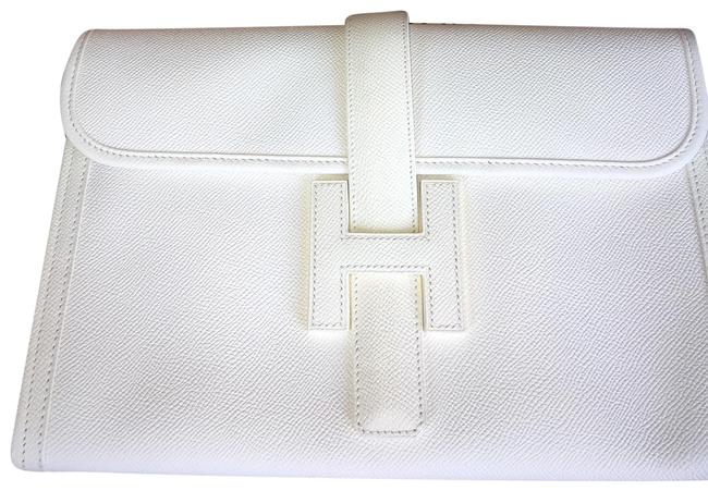 Hermes Jige Epsom 29 Cm White Leather Clutch