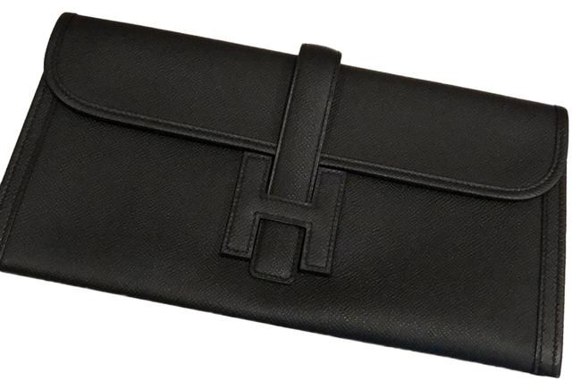 Hermes Jige Epsom Leather Black Clutch