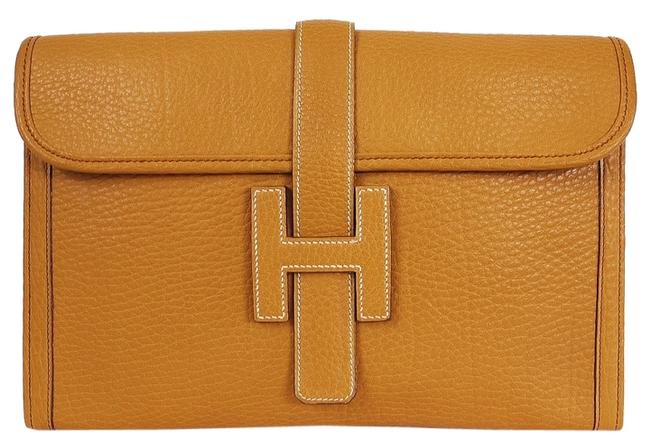 Hermes Jige Pm Gold Brown Ardennes Leather Clutch