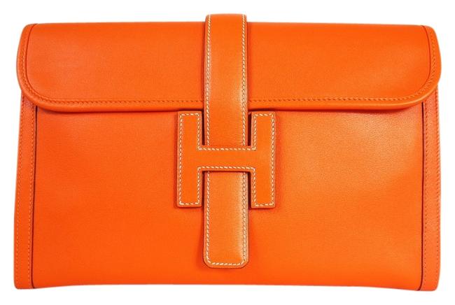 Hermes Jige Pm Orange Calf Leather Clutch