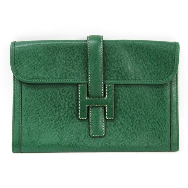 Hermes Jige Pm Women's Green Courchevel Leather Clutch