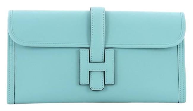 Hermes Jige Elan Swift 29 Bleu Atoll Leather Clutch