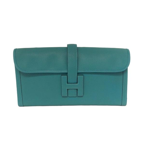 Hermes Jige Swift Elan 29 Torquoise Leather Clutch