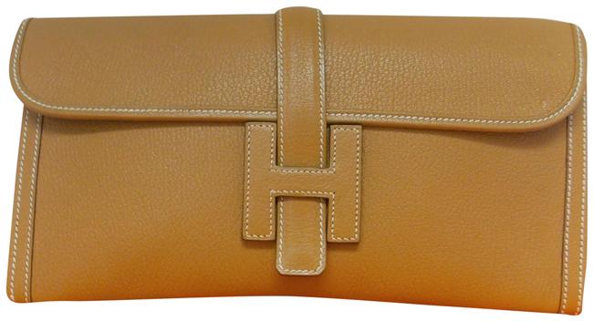 Hermes Jige 29 with H Tab Closure Caramel Calfskin Leather Clutch