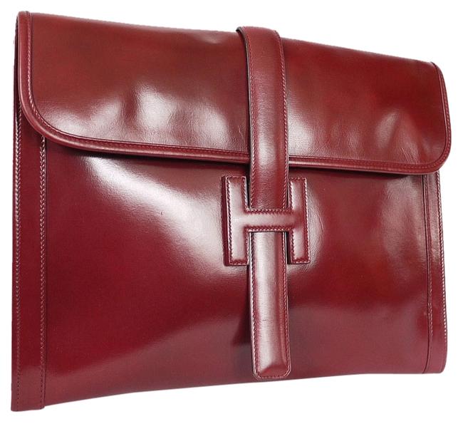 Hermes Jumbo Jige Gm Bordeaux Box Calf Leather Clutch