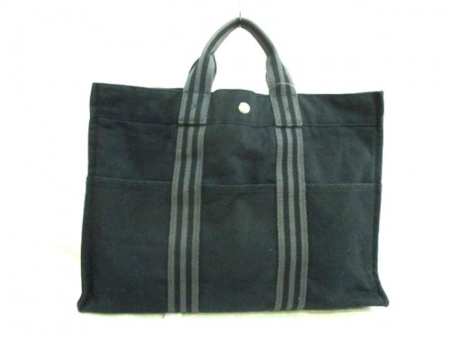 Hermes Jumbo Shopper 205296 Black X Gray Canvas Tote
