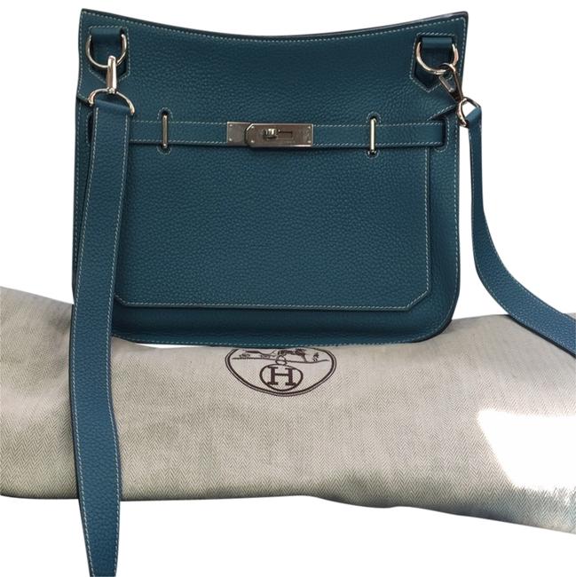 Hermes Jypsiere 28 Denim Blue Leather Cross Body Bag
