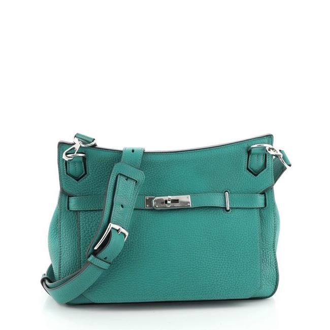 Hermes Jypsiere Clemence 28 Green Leather Cross Body Bag