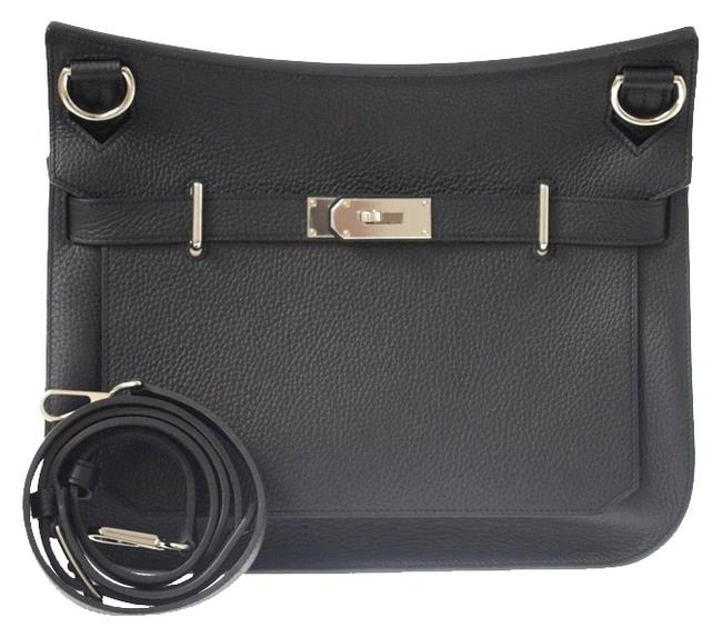 Hermes Jypsiere Clemence Black Leather Messenger Bag