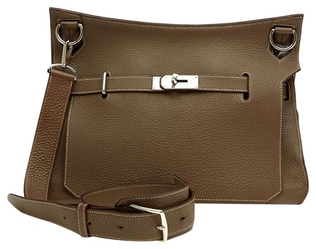 Hermes Jypsiere Veau Taurillon Clemence 37 Etoupe Leather Messenger Bag