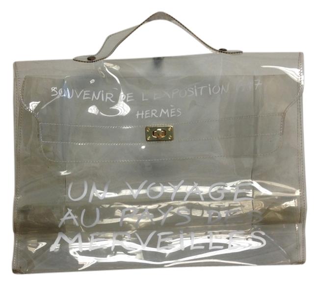 Hermes Tote Bag Kelly L #2167 Vinyl Hand Souvenir De L'exposition 1997 Clear Satchel