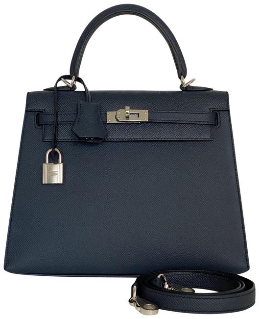 Hermes Kelly 25 Blue Indigo Epsom Leather Satchel