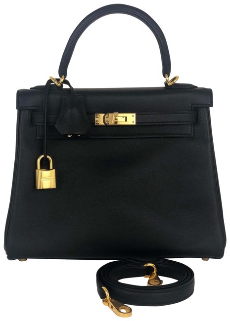 Hermes Kelly 25 Retourne Black Swift Leather Satchel