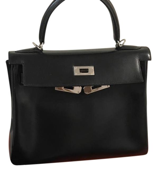 Hermes Kelly 28 "D Stamp" Black Box Calf Retourne Satchel