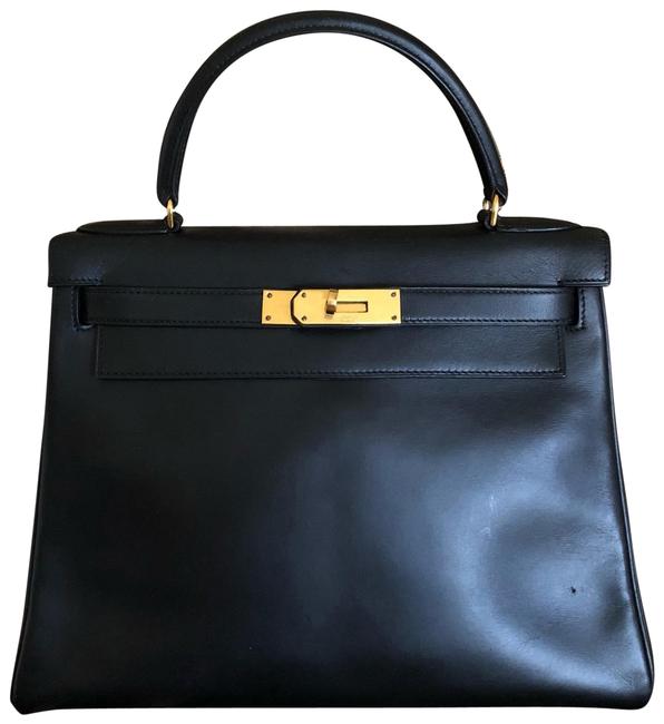Hermes Kelly 28cm Black Box Leather Satchel