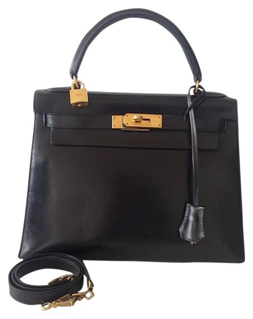 Hermes Kelly 28cm Black Box/Ghw Leather Shoulder Bag