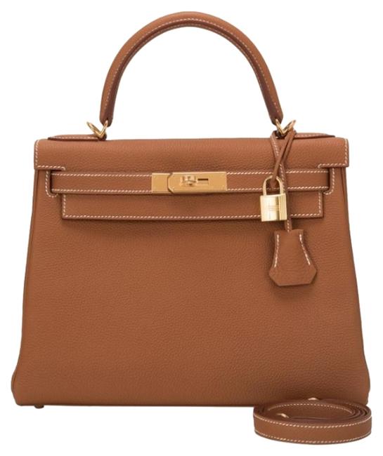 Hermes Kelly 28cm Brown Gold Tan Satchel