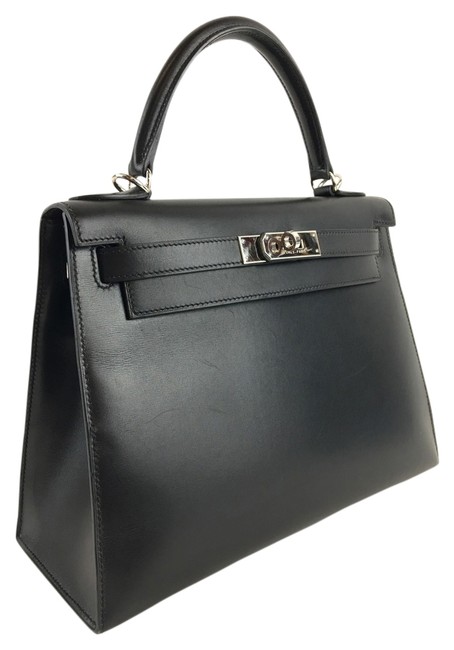 Hermes Kelly Box 28cm Sellier Palladium Hardware 28cm Black Leather Satchel