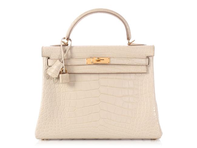 Hermes Kelly 32 Beton Cream Matte Alligator Satchel