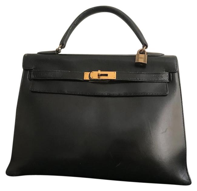 Hermes Kelly 32 Black Calf Leather Tote