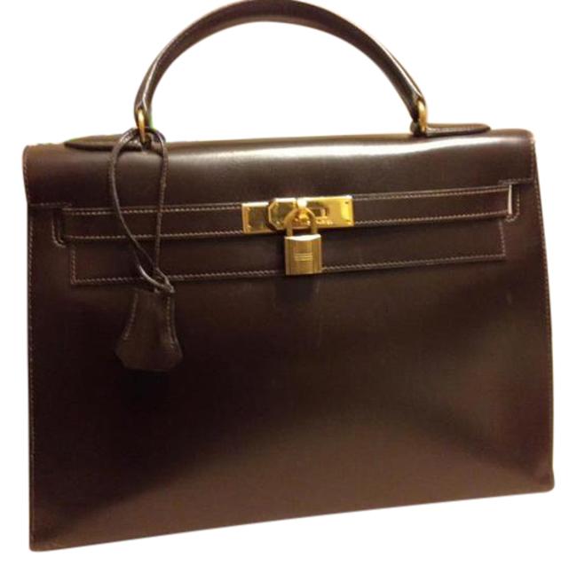 Hermes Kelly 32 Brown Box Leather Satchel