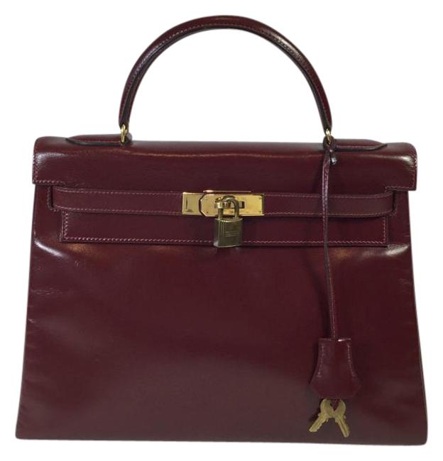 Hermes Kelly 32 Rouge Box Calf Leather Satchel
