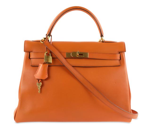 Hermes Kelly 32 Swift Retourne Orange Leather Satchel