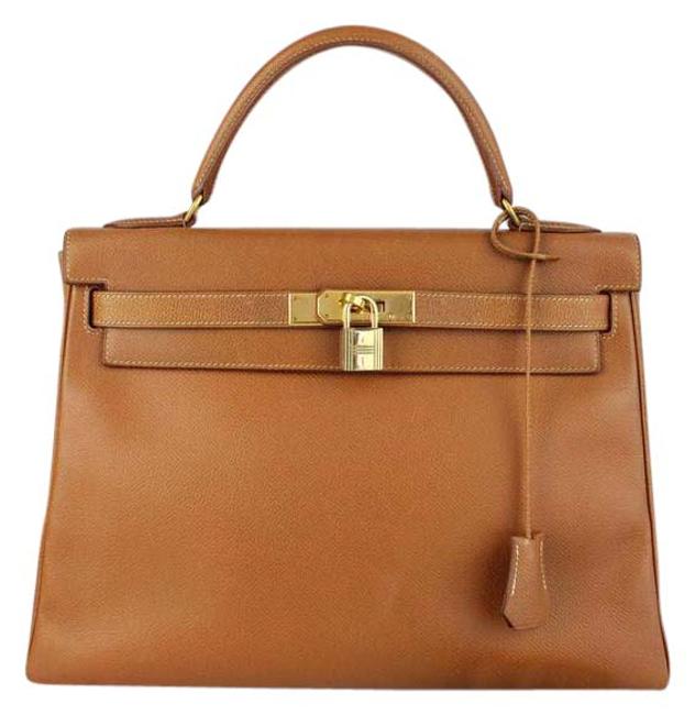 Hermes Kelly 32 Tan Veau Graine Lisse Leather Shoulder Bag