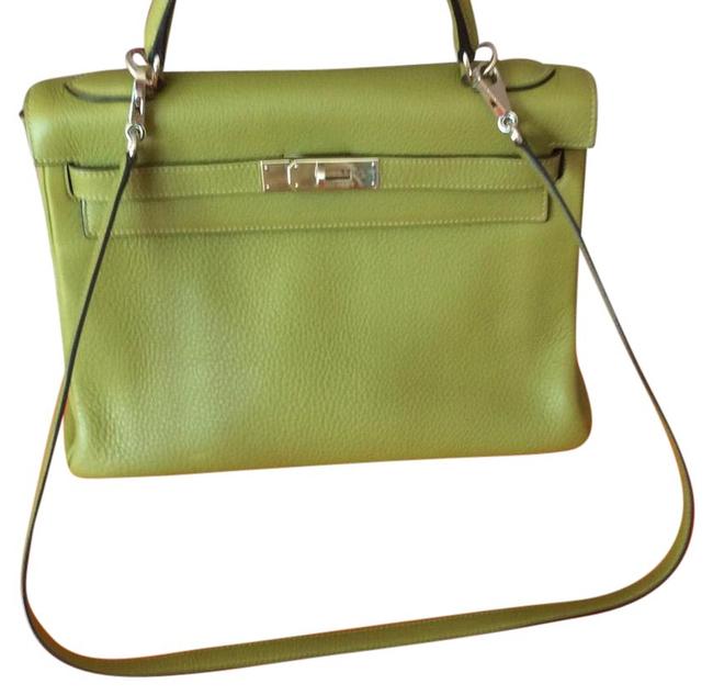 Hermes Kelly 32 Vert Anis Leather Tote Retourne Green Chevre Shoulder Bag