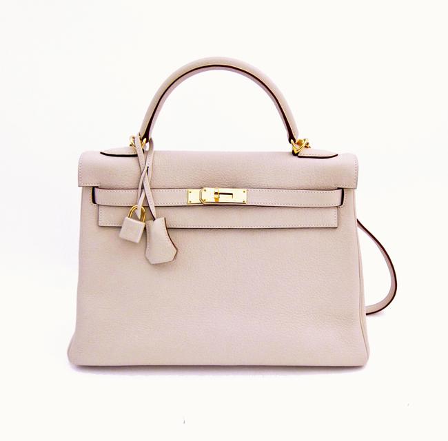 Hermes Kelly 32cm Retourne Gold Hardware Clemence Parchemin Shoulder Bag