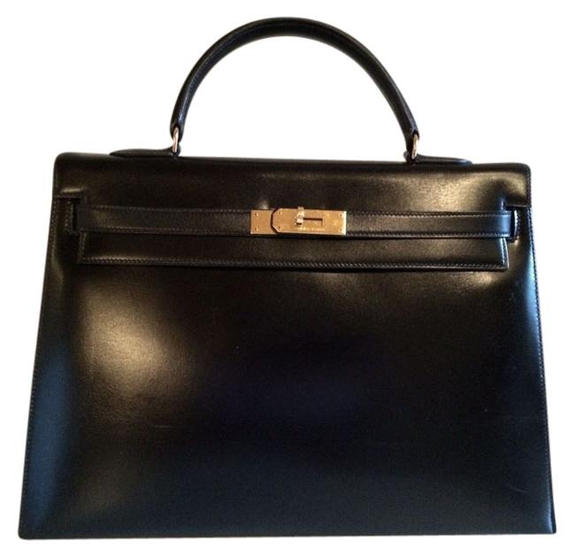 Hermes Kelly 35 Black Box Calf Satchel
