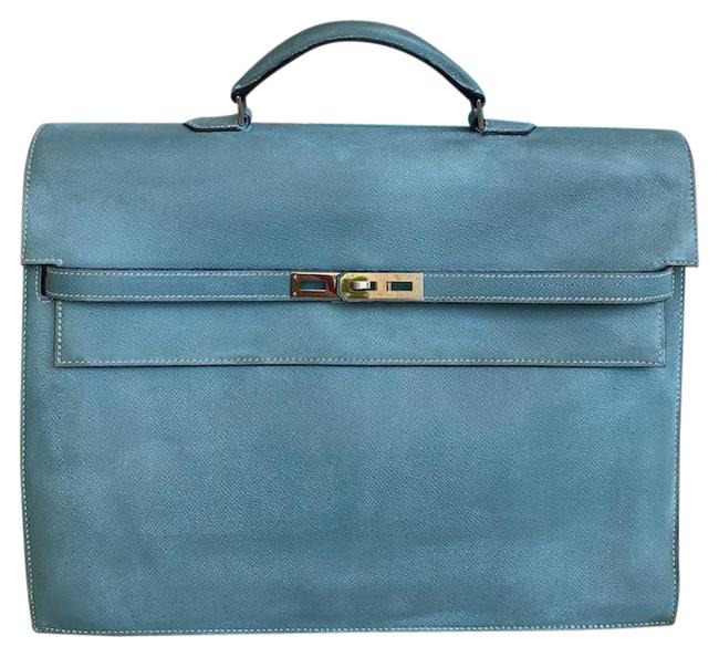 Hermes Kelly 38 Depeche Briefcase Epsom Blue Leather Satchel