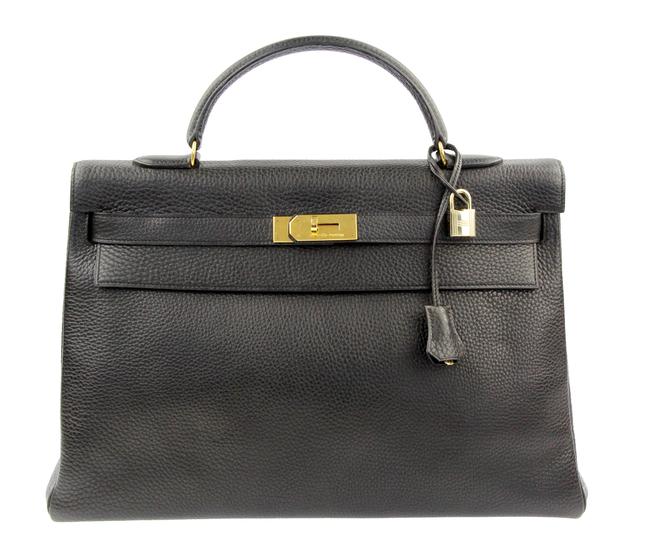 Hermes Kelly Ardennes Black Leather Satchel