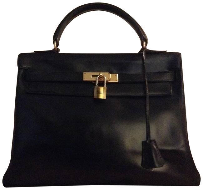 Hermes Kelly Black Leather Hobo Bag