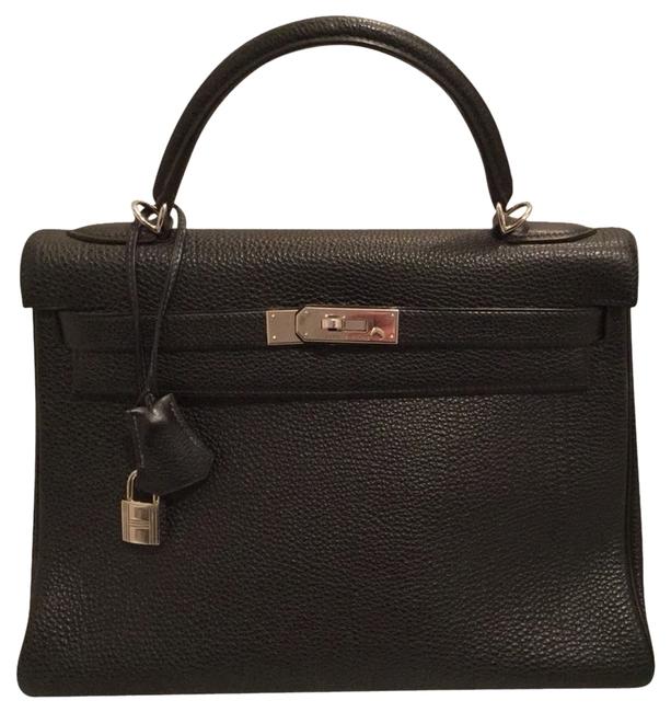 Hermes Kelly Black Leather Shoulder Bag