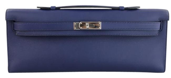Hermes Kelly Cut Blue Saphir Leather Clutch