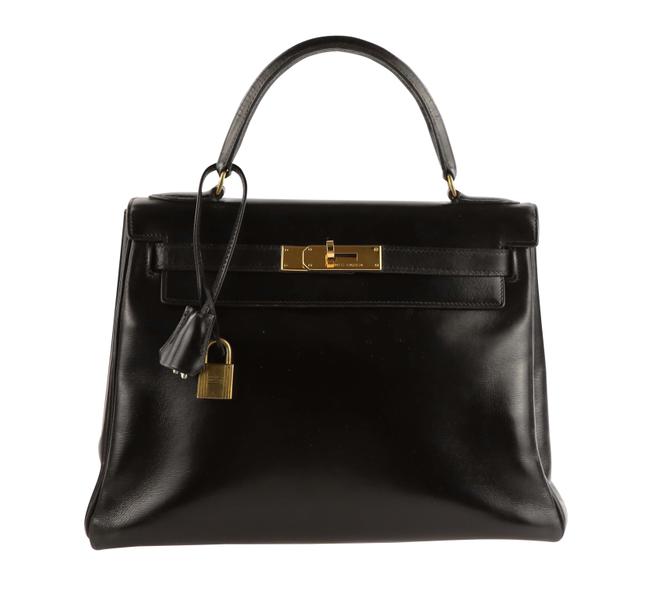 Hermes Kelly Box Retourne 28 Black Leather Satchel