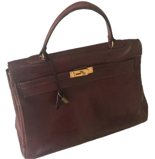 Hermes Kelly Burgundy Leather 35cm 1960s Bag with Gold Hardware Tote