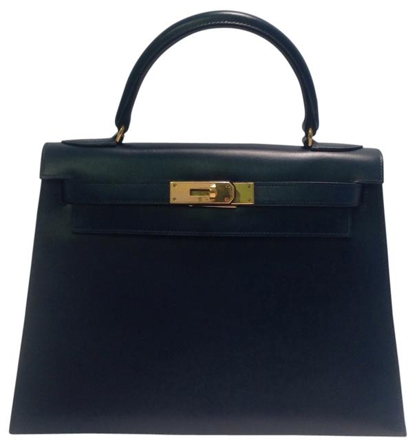 Hermes Kelly Box Calf Navy Blue Leather Satchel