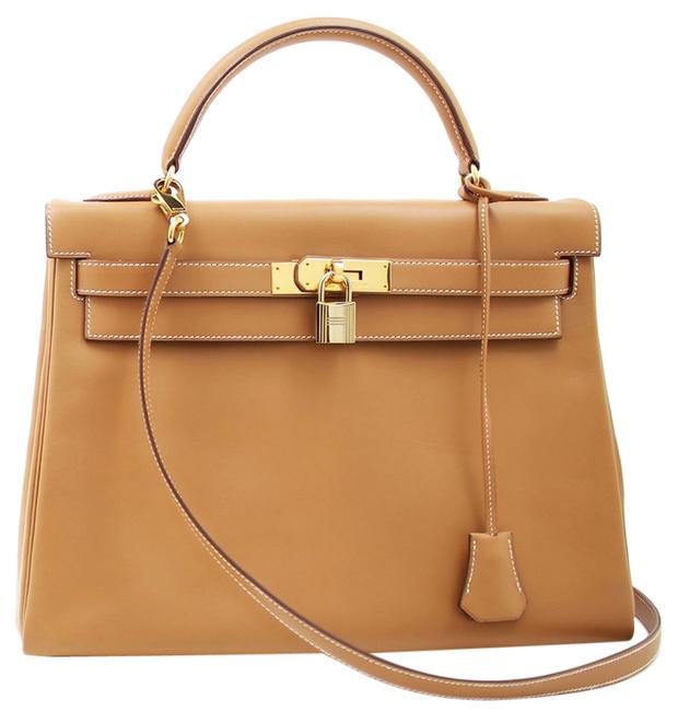 Hermes Kelly Chamonix Calf 32 Retourne Gold Hardware Natural Leather Tote