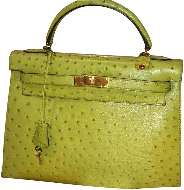 Hermes Kelly Chartreuse Ostrich Satchel