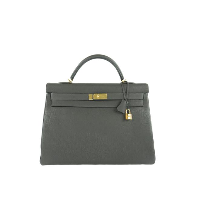 Hermes Kelly Clemence Retourne 40 Gray Ardoise Leather Satchel
