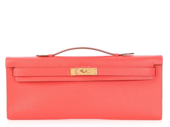 Hermes Kelly Cut Epsom Rose Jaipur Pink Leather Clutch