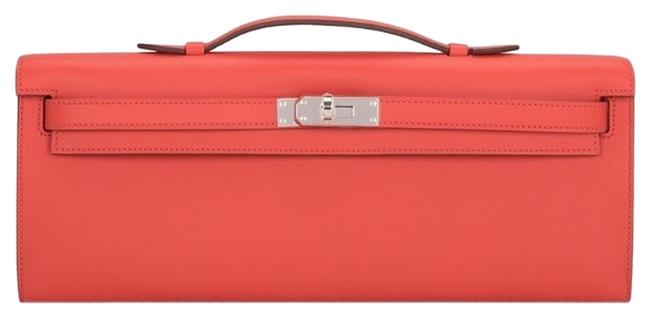 Hermes Kelly Cut Geranium Leather Clutch