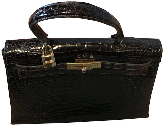 Hermes Kelly Dark Brown Alligator Skin Leather Satchel