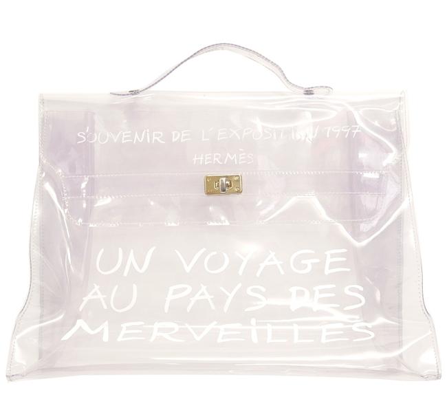 Hermes Kelly Limited Edition Clear 1997 Through White Vinyl Plastic Satchel