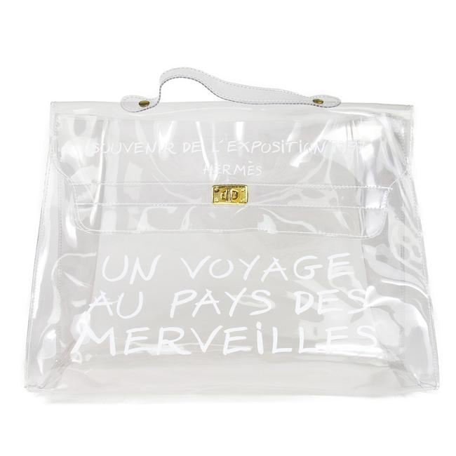 Hermes Kelly L Limited Edition L'exposition 1997 40cm Clear Vinyl Shoulder Bag