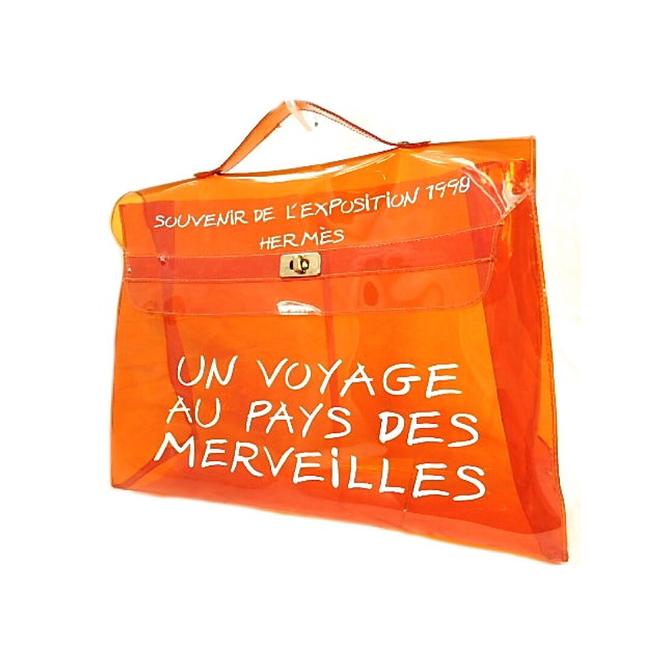 Hermes Kelly Limited Edition Orange Transparent Vinyl Tote