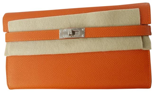 Hermes Long Wallet Kelly New Orange Leather Clutch