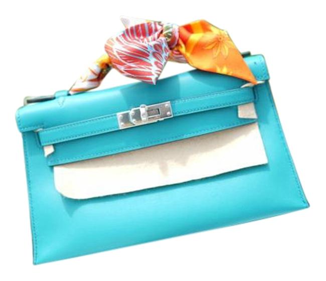 Hermes Kelly New Mini Pochette Bleu Palladium Blue Paon Swift Leather Clutch